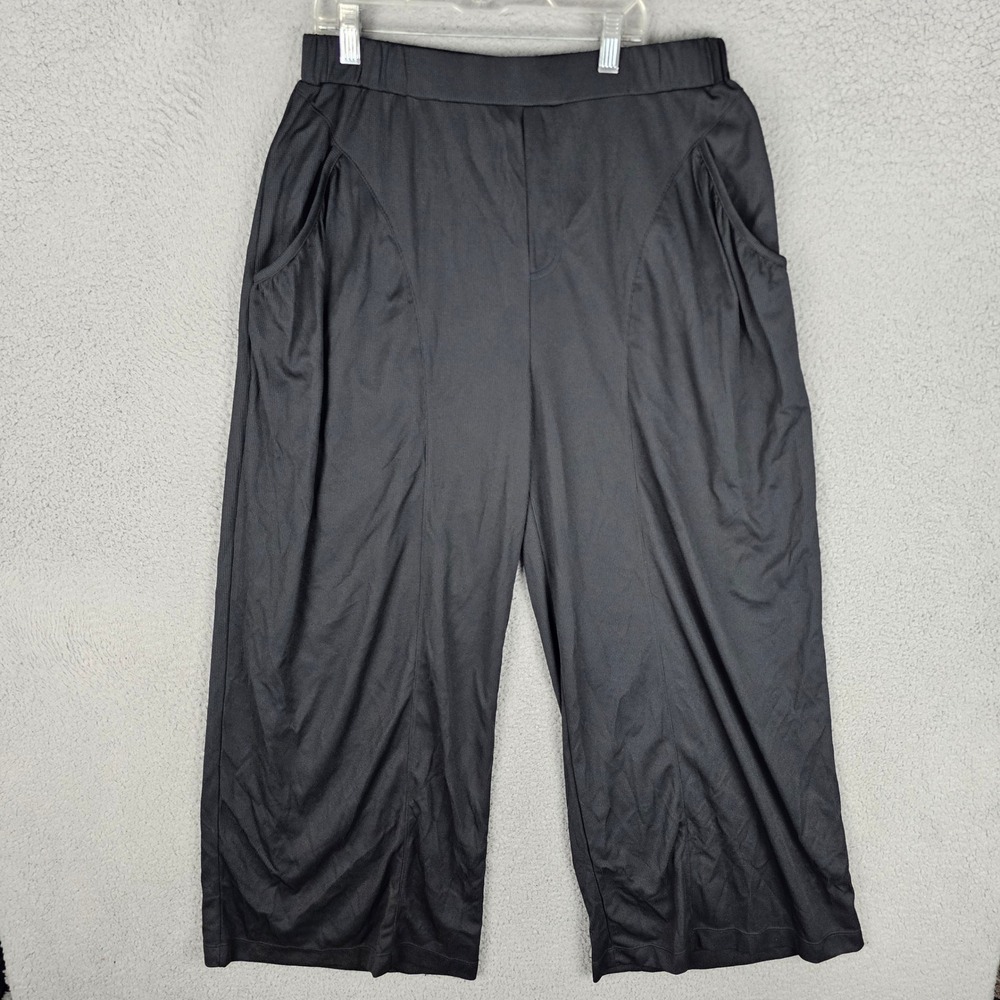 Halara Pants Women L Black Ribbed Wide Leg Cropped Athleisure Pockets